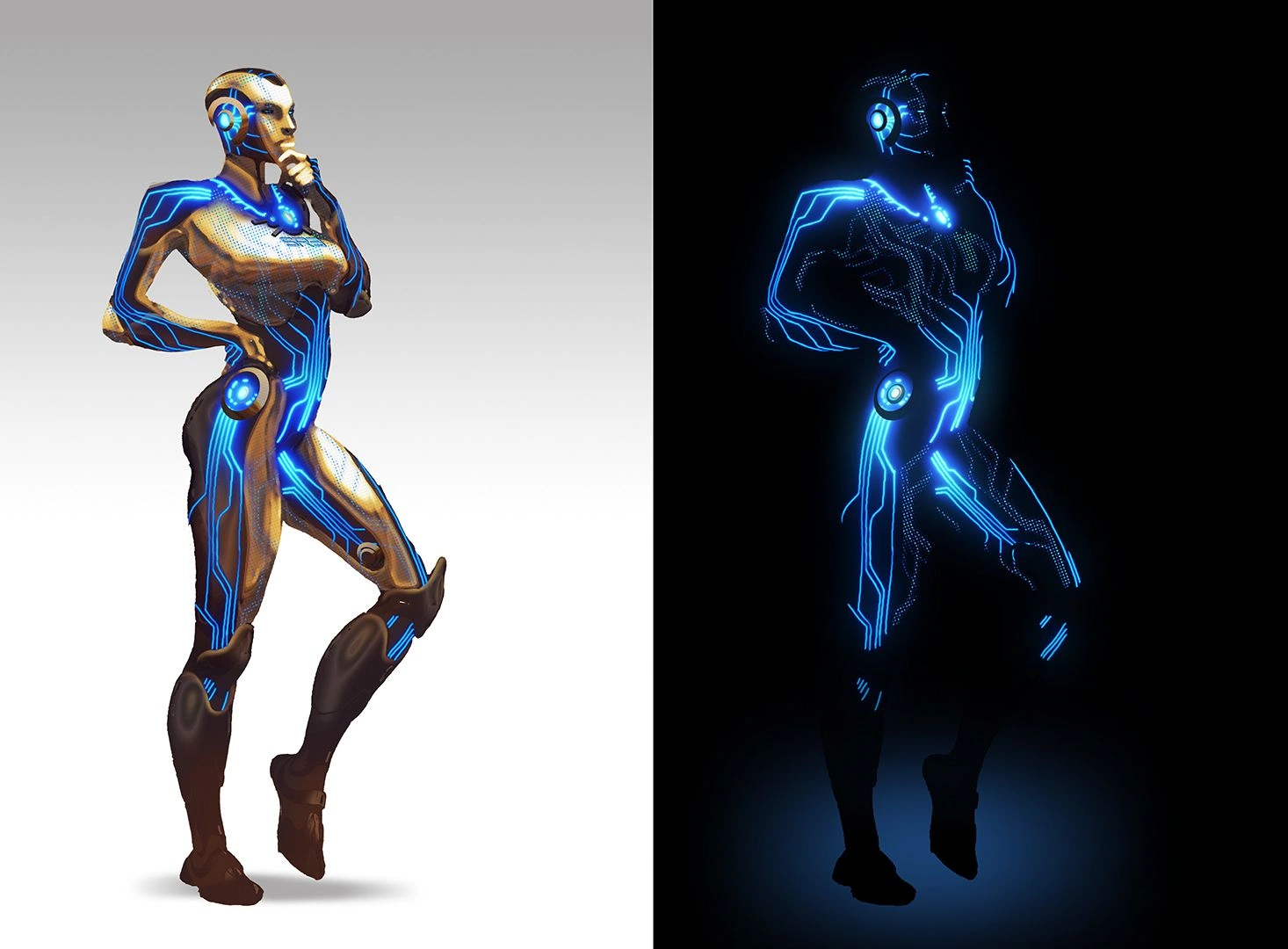[Mass Effect] Концептуальный рисунок: Человекоподобная EDI с пластиковой кожей и светящимися частями.