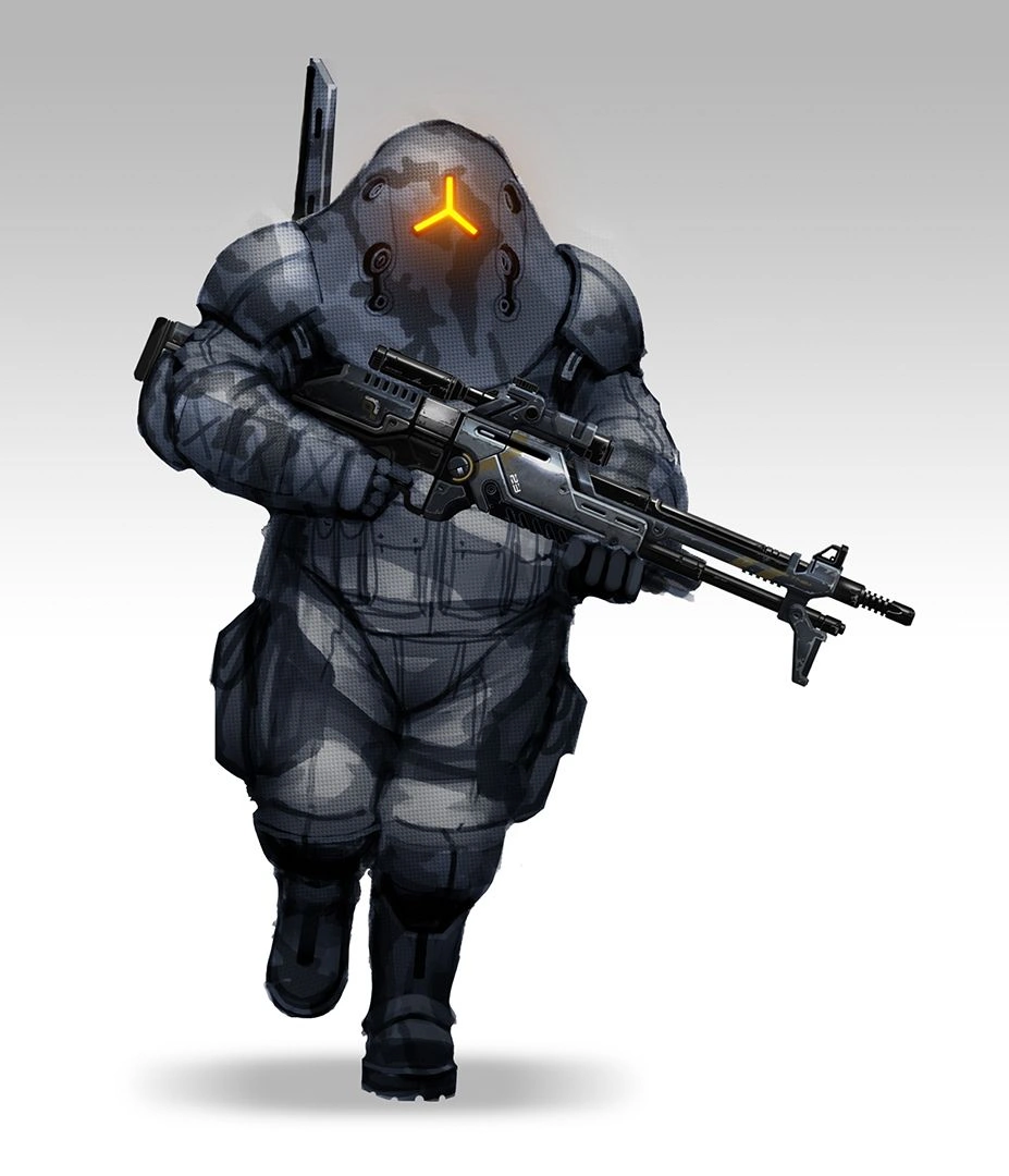 [Mass Effect] Концептуальный рисунок: Бегущий толстый солдат «Цербера».