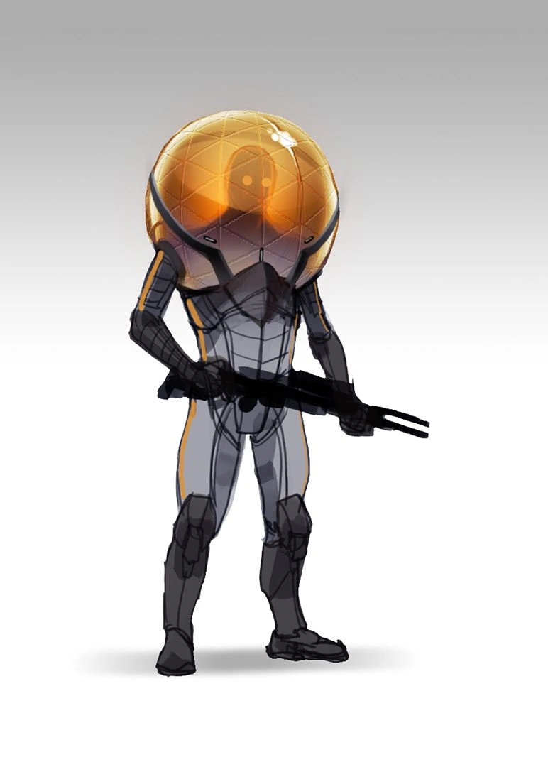 [Mass Effect] Концептуальный рисунок: Худой пузыреголовый солдат «Цербера».