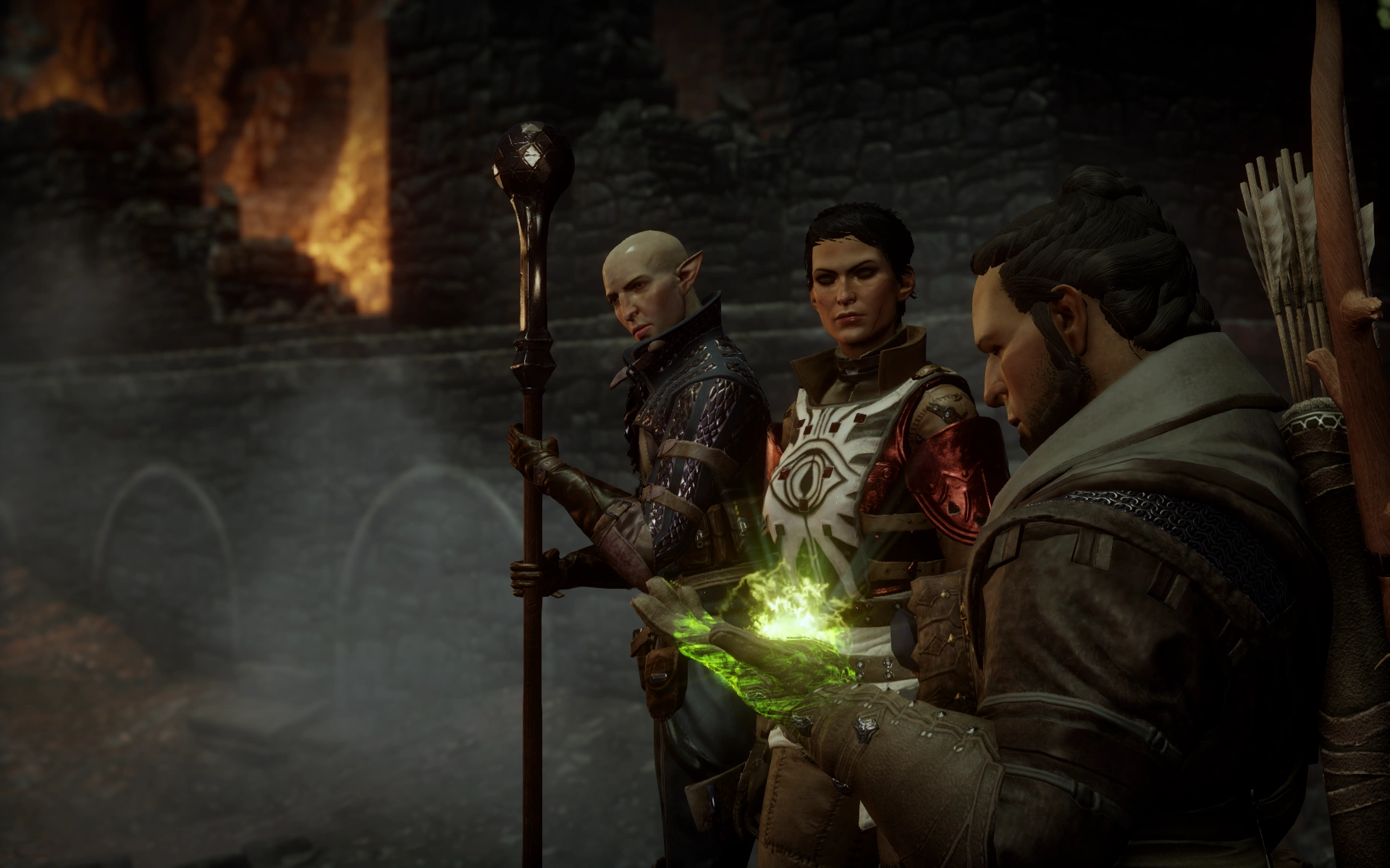 [Dragon Age: Inquisition] На скриншоте: Солас, Кассандра и Инквизитор.