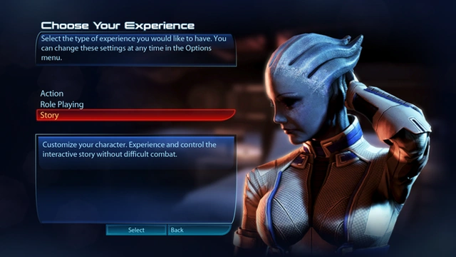 Выбор сложности в Mass Effect 3.