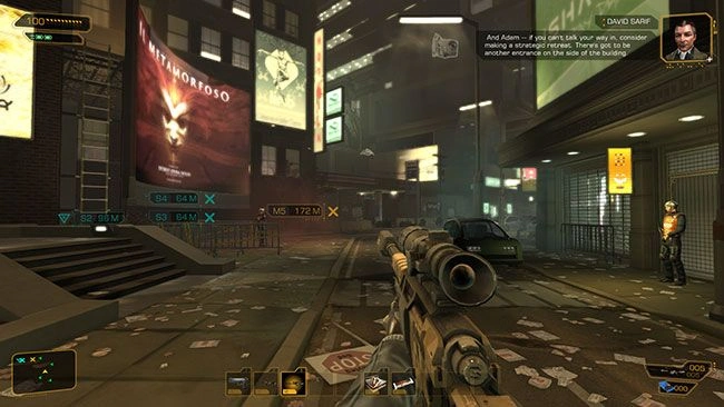 [Deus Ex: Human Revolution] На скриншоте: Указатель прямо в центре экрана.