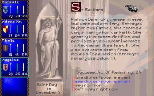 [Darklands] На скриншоте: Описание Святой Барбары.