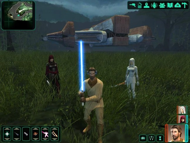 [Star Wars: Knights of the Old Republic 2] На скриншоте: Служанка, Визас и Эбеновый ястреб.