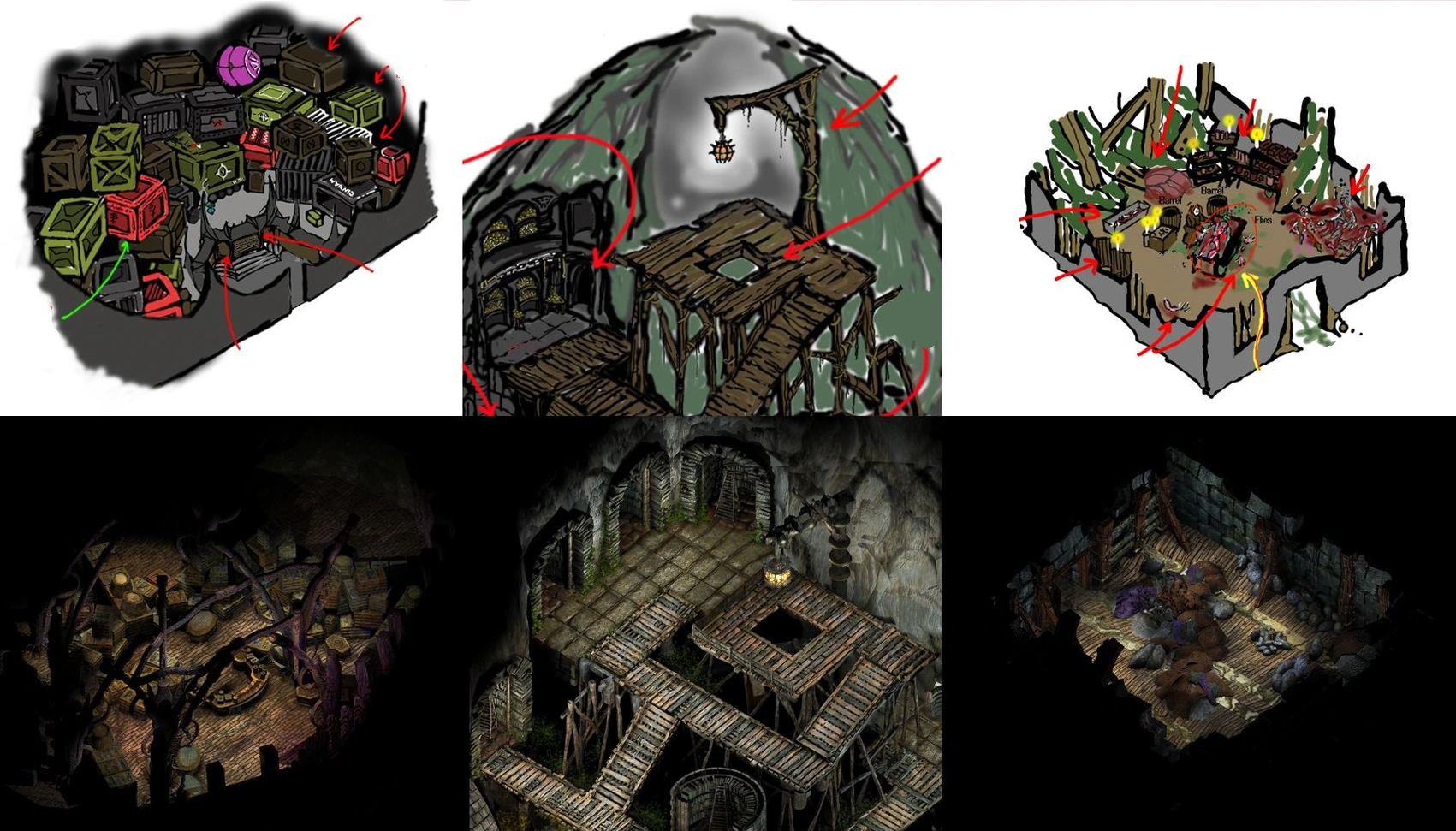 Концептуальные рисунки Криса и готовые игровые области Planescape: Torment.