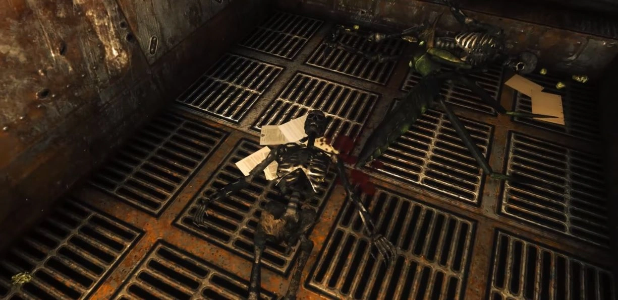 [Fallout: New Vegas] На скриншоте: Скелет на полу.