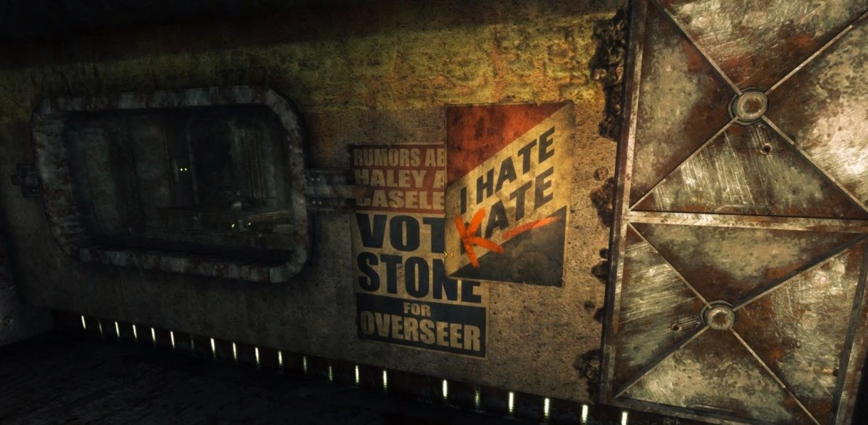 [Fallout: New Vegas] На скриншоте: Агитационные плакаты Vote Stone и I hate N/Kate.