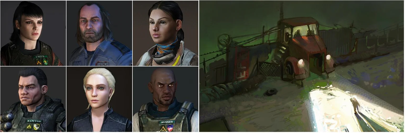 Персонажи Aliens: Crucible и концептуальный рисунок для Fallout 3/Van Buren.