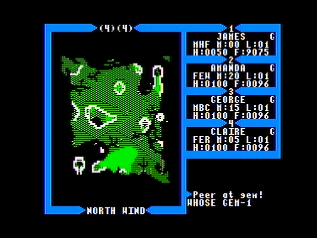 Скриншот Ultima III: Exodus на Apple II.