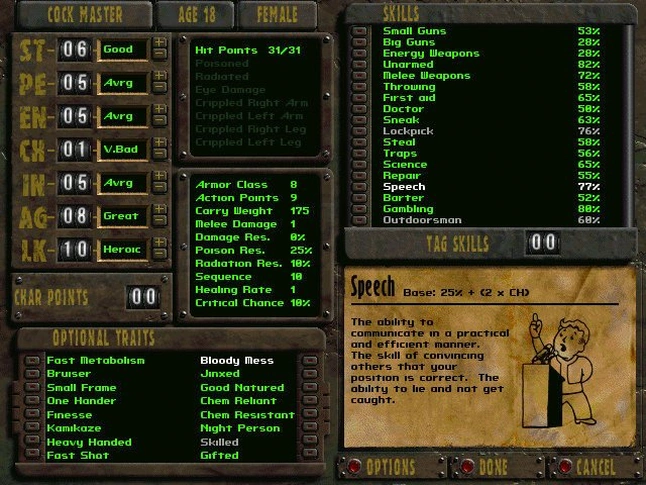 Скриншот Fallout: Экран персонажа.