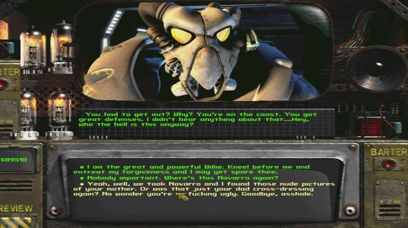Скриншот Fallout 2: Диалог с анклавовцем.