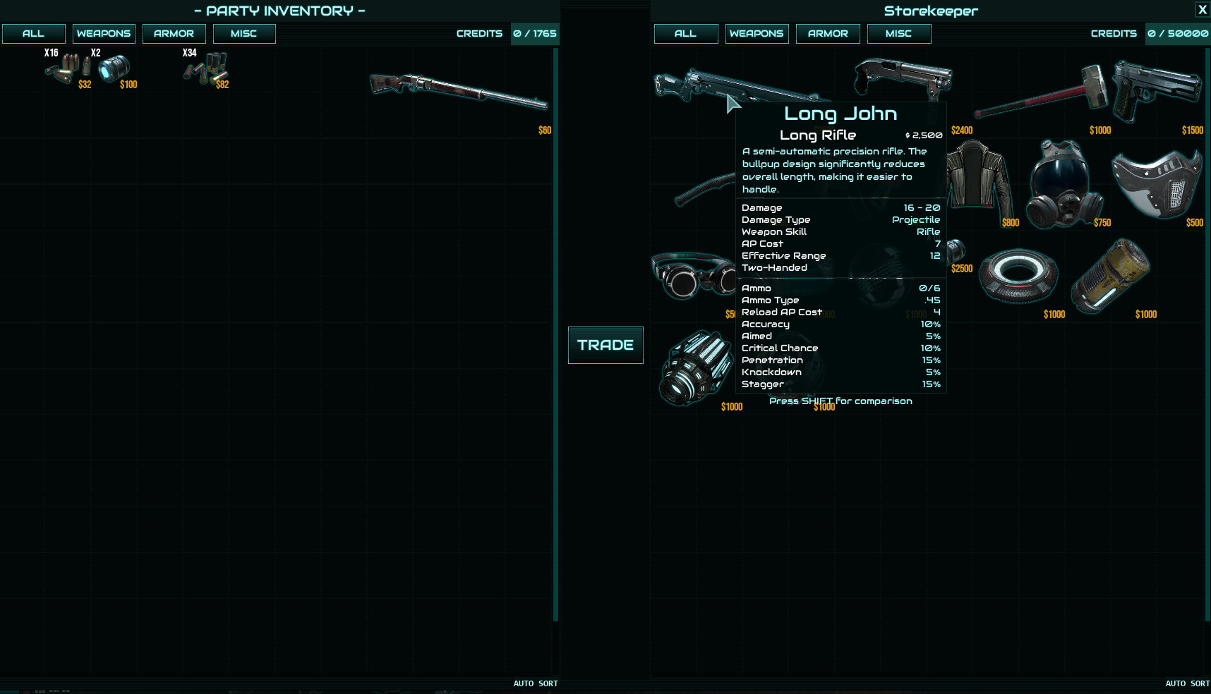 [Colony Ship RPG] На скриншоте: Интерфейс торговли.