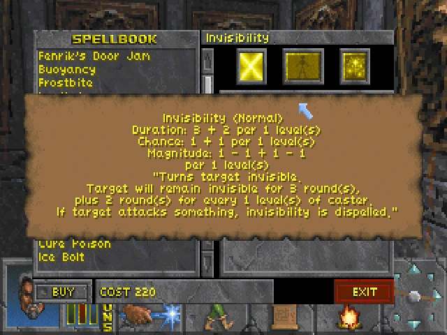 [The Elder Scrolls II: Daggerfall] На скриншоте: Стандартные заклинания