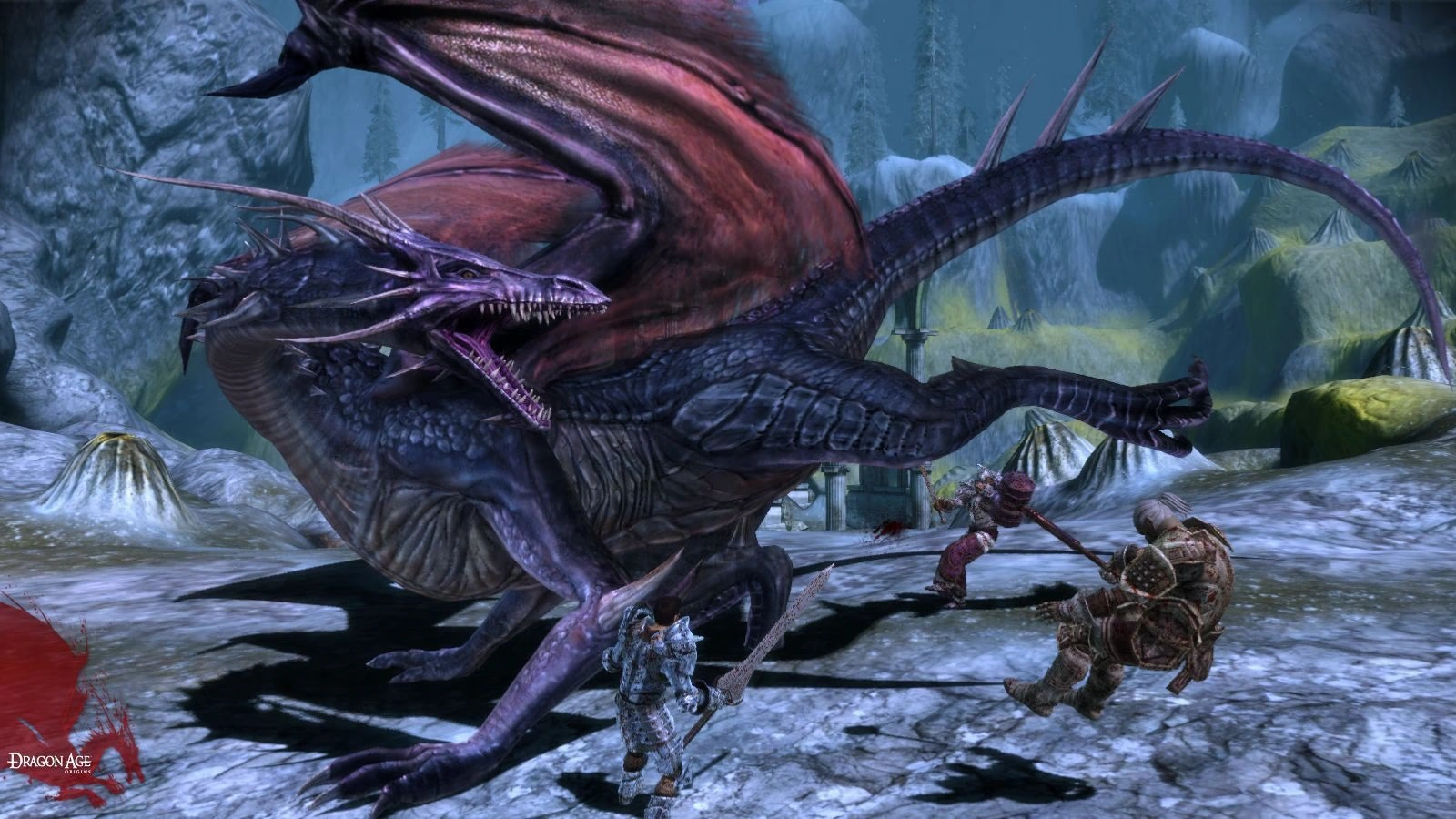 [Dragon Age: Origins] На скриншоте: Стэн и Винн получают по щам от дракона