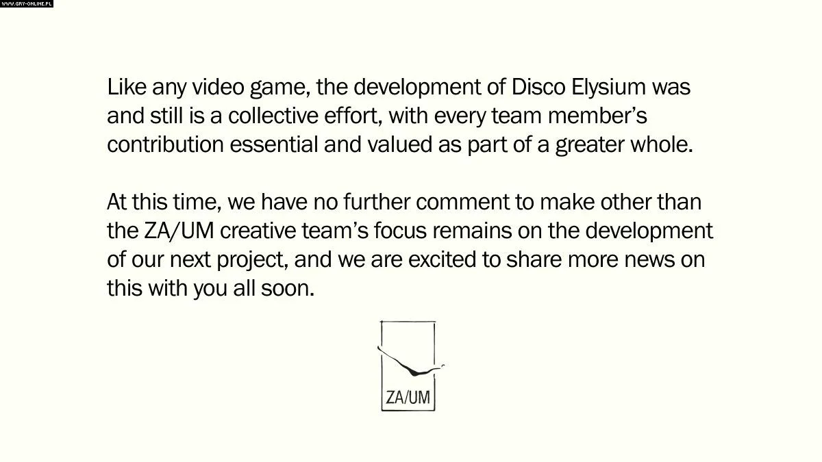 [Disco Elysium] На скриншоте: Официальный ответ ZA/UM.