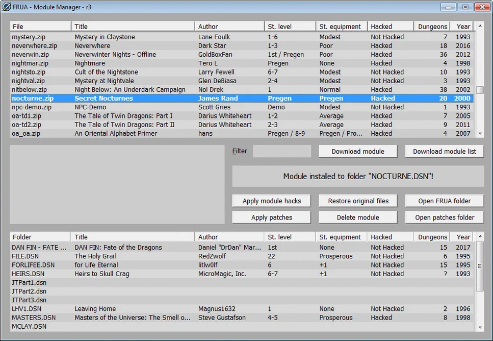 Основной экран FRUA Module Manager.