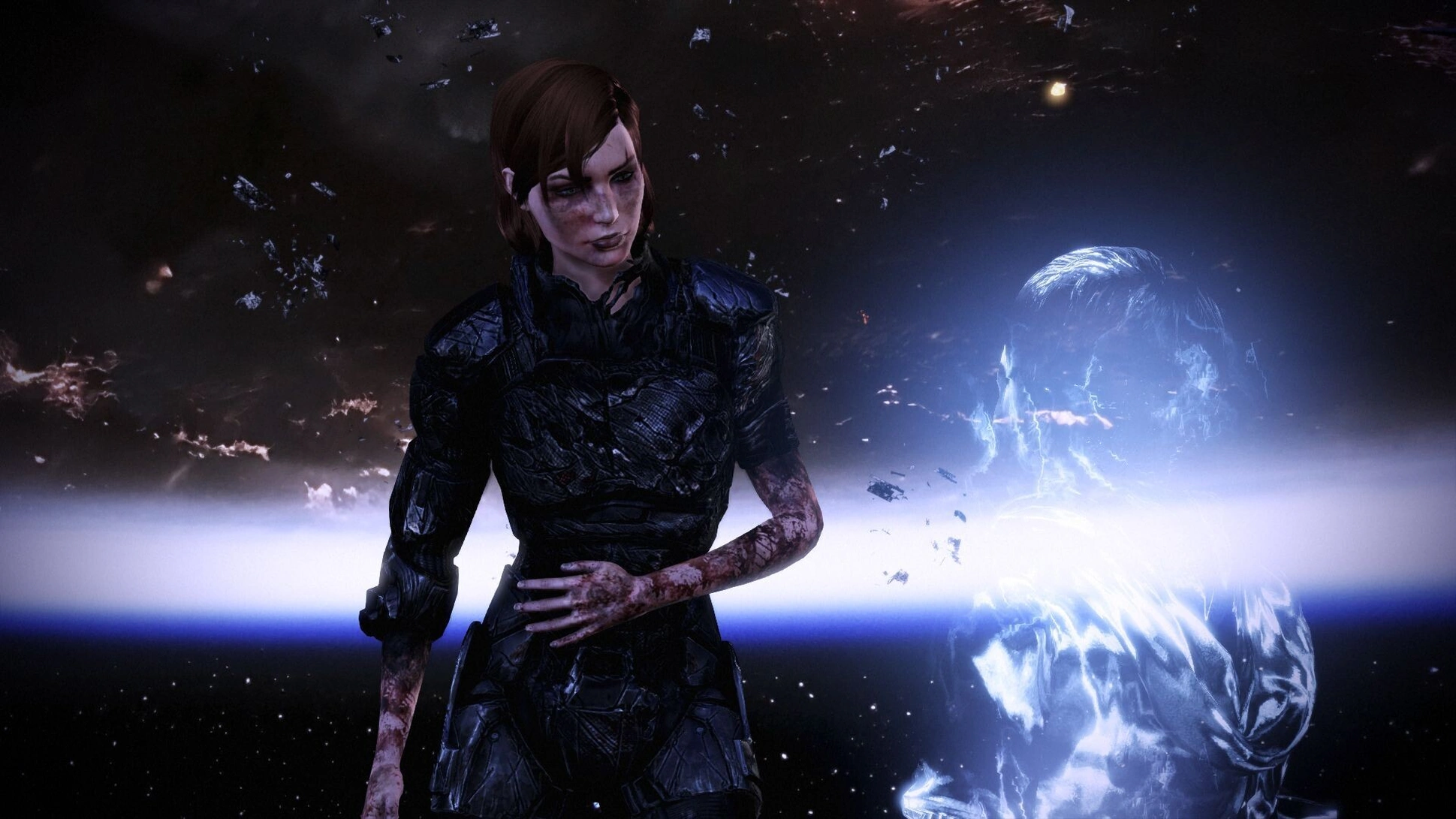 [Mass Effect 3] На скриншоте: Шепард и образ мальчика.