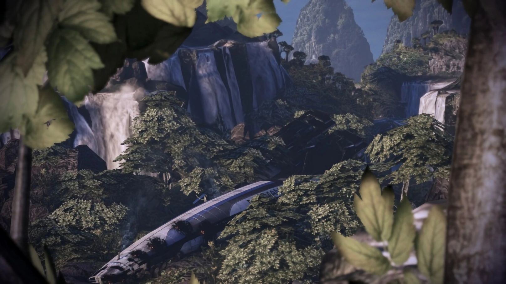 [Mass Effect 3] На скриншоте: Потрёпанная «Нормандия» в джунглях.