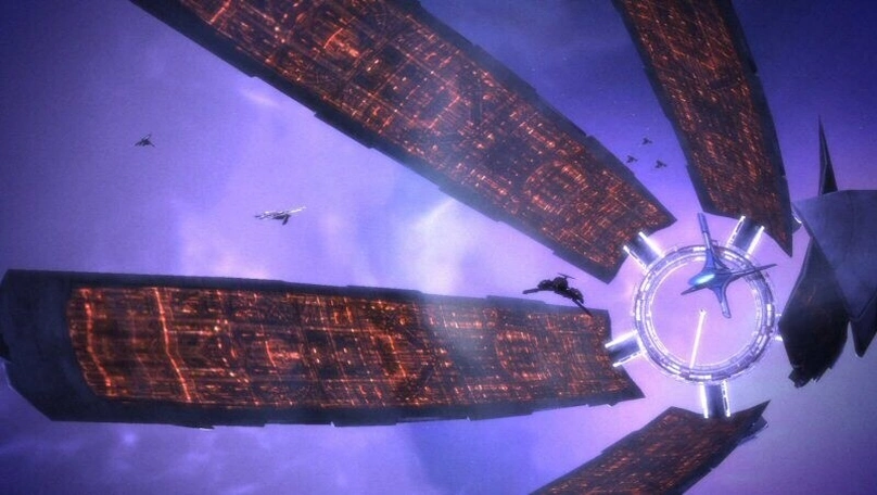 [Mass Effect] На скриншоте: Нормандия вылетает с Цитадели.