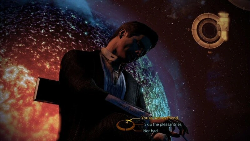 [Mass Effect 2] На скриншоте: Призрак тушит сигарету.