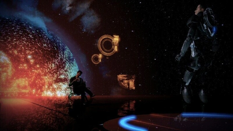 [Mass Effect 2] На скриншоте: Призрак на фоне звезды.