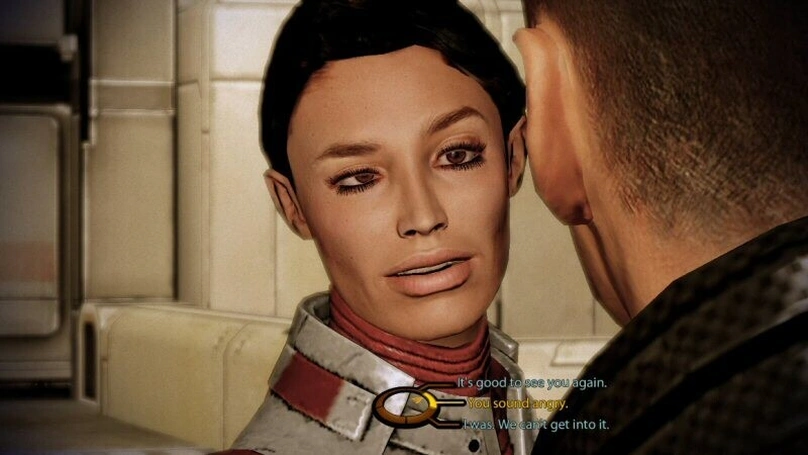 [Mass Effect 2] На скриншоте: Крупный план Эшли на Горизонте.