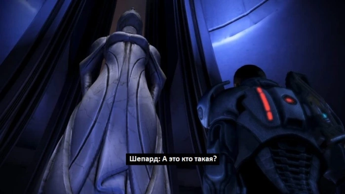 [Mass Effect 3] На скриншоте: Шепард смотрит на статую.