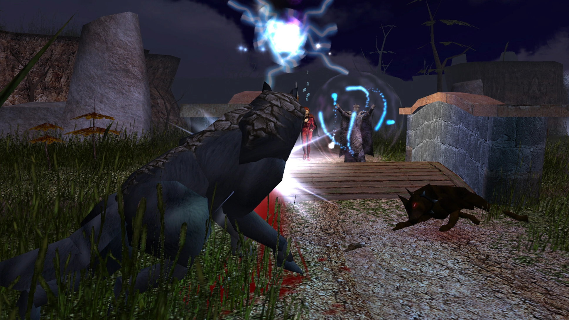 [Neverwinter Nights] На скриншоте: Сражение с волками.