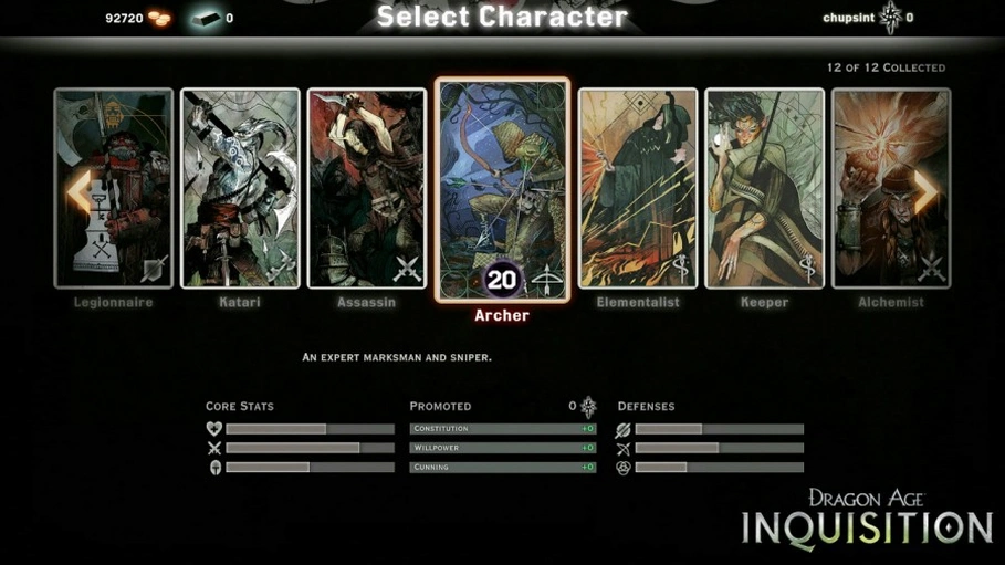 Выбор класса в Dragon Age: Inquisition.