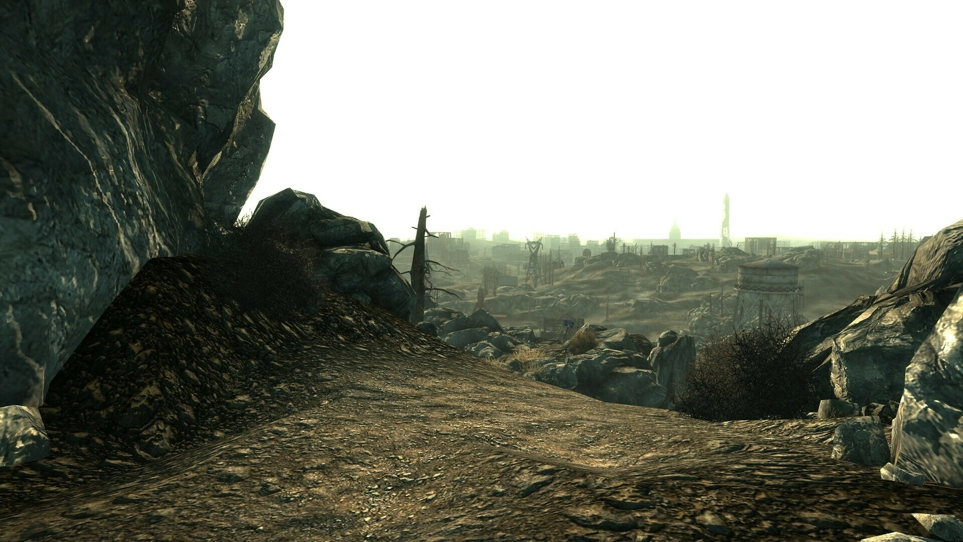 Вид на Столичную пустошь в Fallout 3.