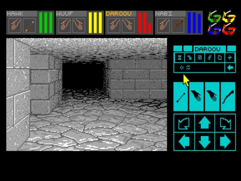 Скриншот из Dungeon Master — шедевра жанра «исследования подземелий» конца 80-х