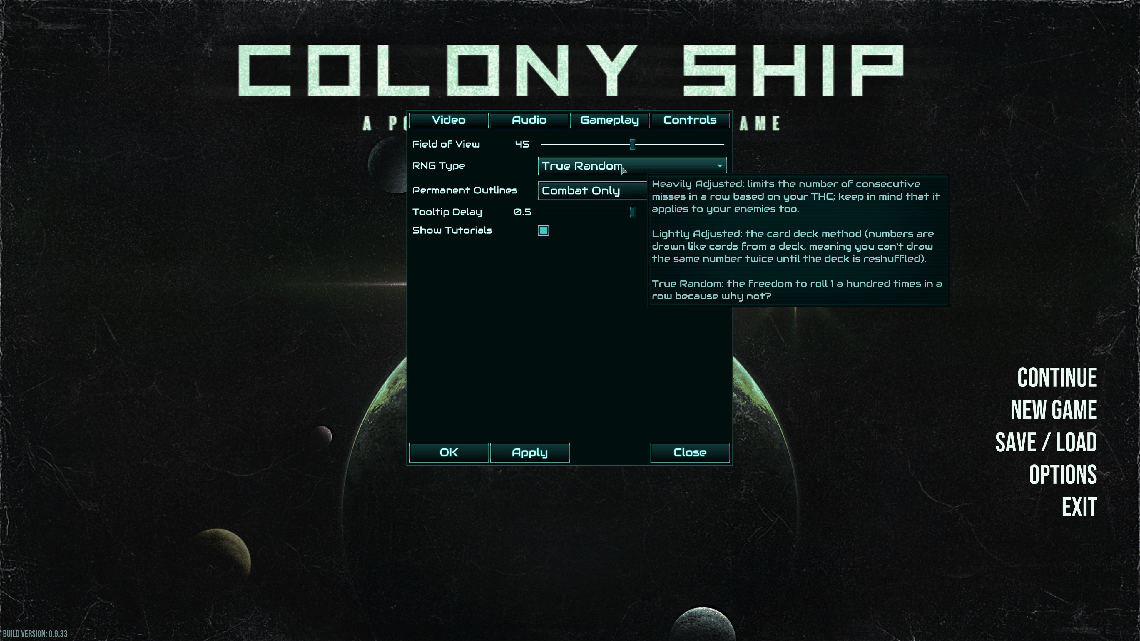Colony Ship Settings.