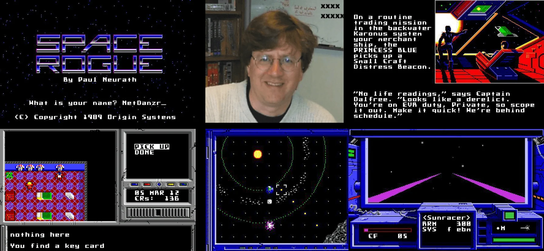 Пол Нейрат и скриншоты Space Rogue.