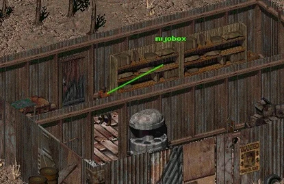 Скриншот Fallout 2: Полки с товаром позади Джо.