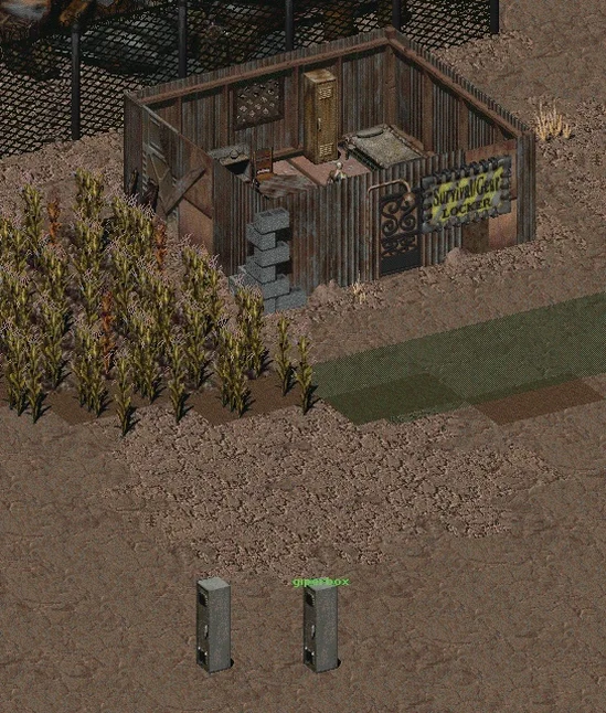 Скриншот Fallout 2: Личный ящик Перси слева, товарный справа.