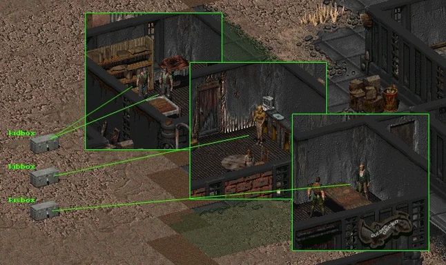 Скриншот Fallout 2: Товарные ящики в Кламате.