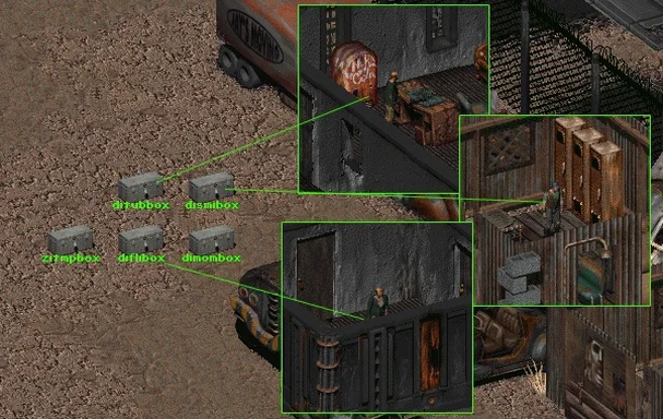 Скриншот Fallout 2: Товарные ящики на западе Дыры.