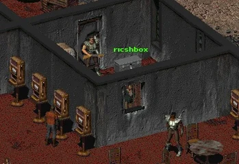 Скриншот Fallout 2: Кассир в Реддинге и его ящик.