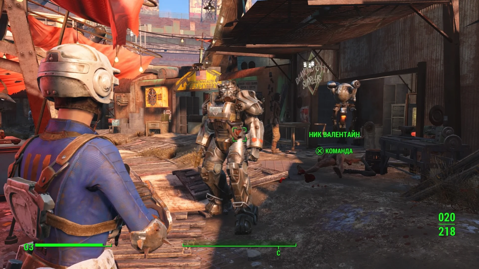 Скриншот Fallout 4: Рынок Даймонд-сити.