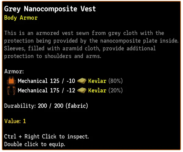 [Underrail: Infusion] На скриншоте: Grey Nanocomposite Vest.