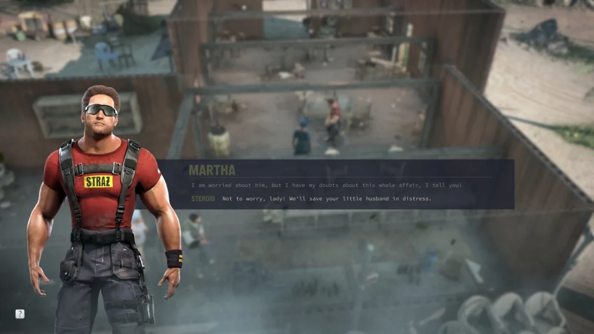 Скриншот Jagged Alliance 3: Разговор Марты и Стероида.