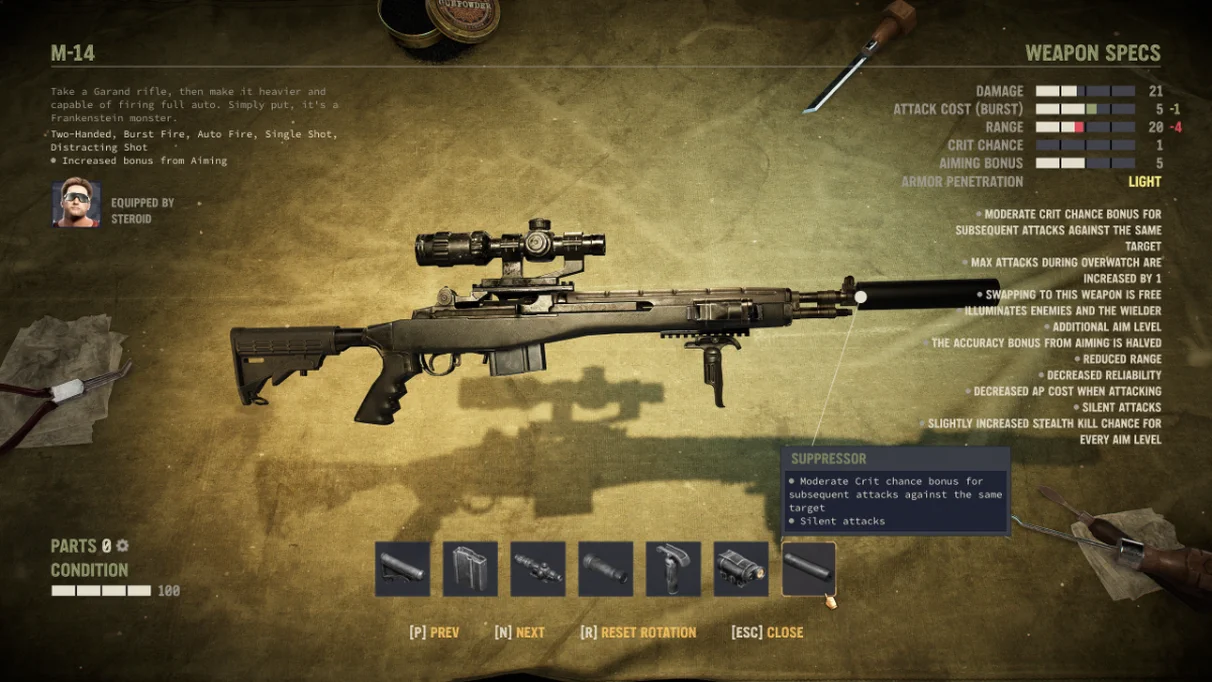 [Jagged Alliance 3] На скриншоте: Модификация оружия.