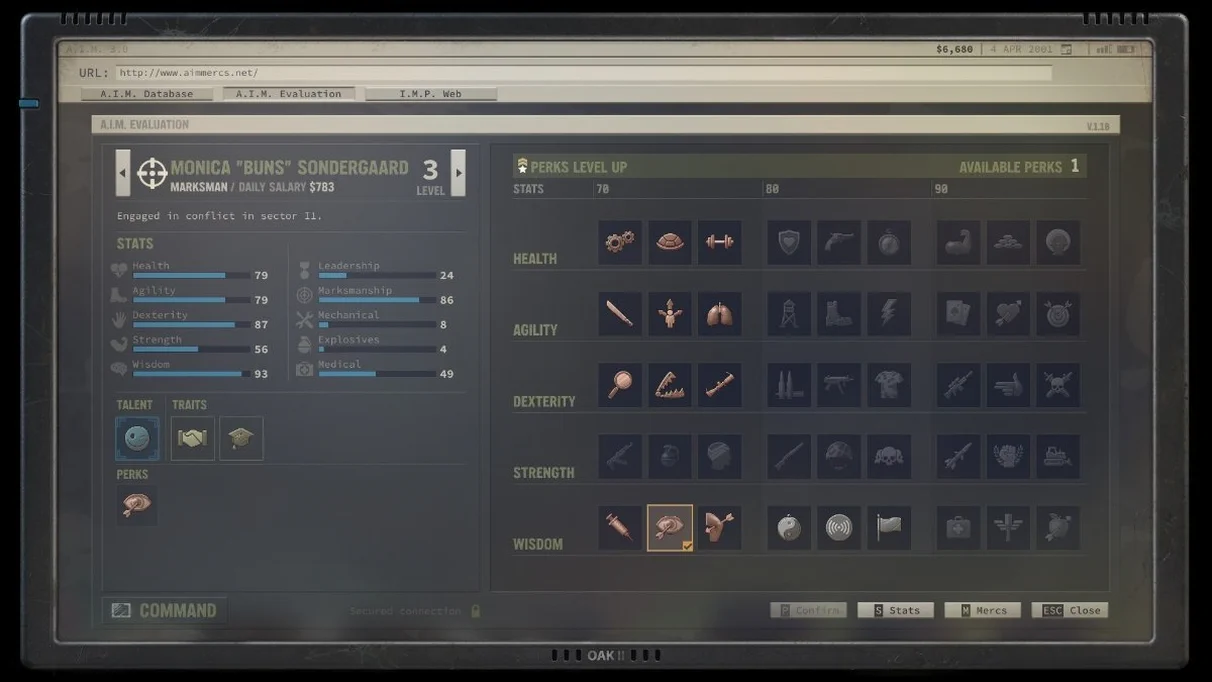 [Jagged Alliance 3] На скриншоте: Экран навыков.