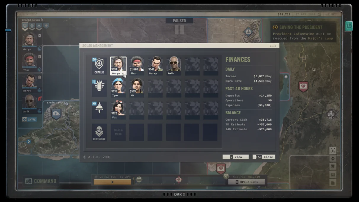 [Jagged Alliance 3] На скриншоте: Управление отрядом.