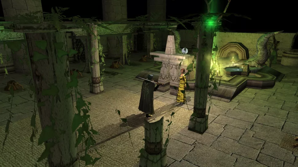 [Siege of Shadowdale Enhanced] На скриншоте: Мужчина с двуручником в храме.