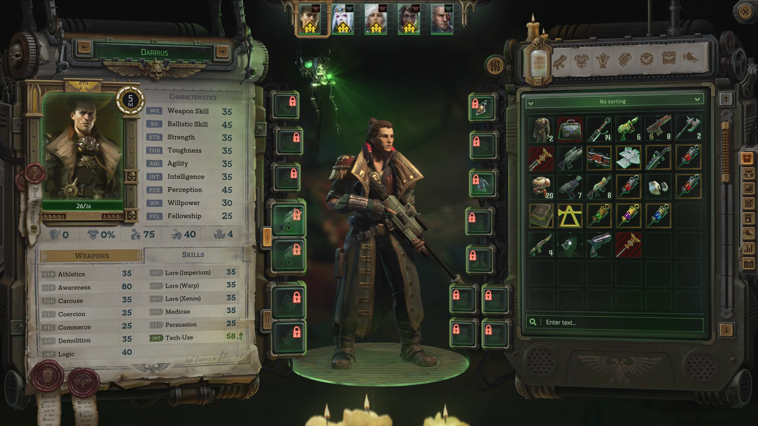 [Warhammer 40,000: Rogue Trader] На скриншоте: Экран персонажа.