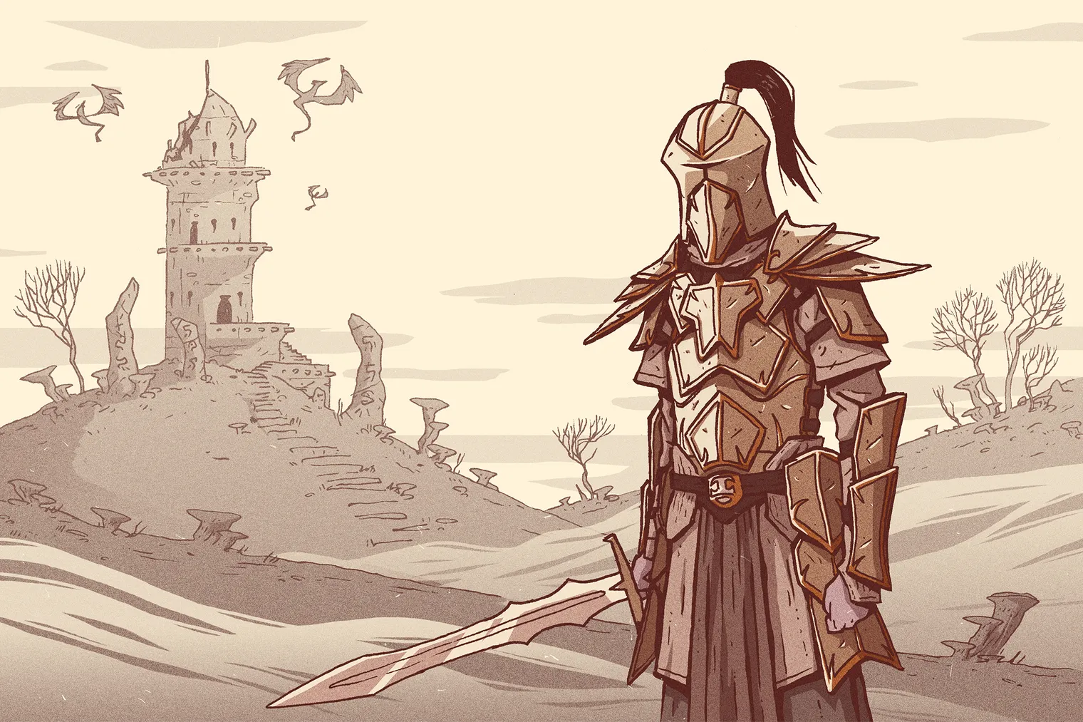 [The Elder Scrolls III: Morrowind] Концептуальный рисунок (воин и башня).
