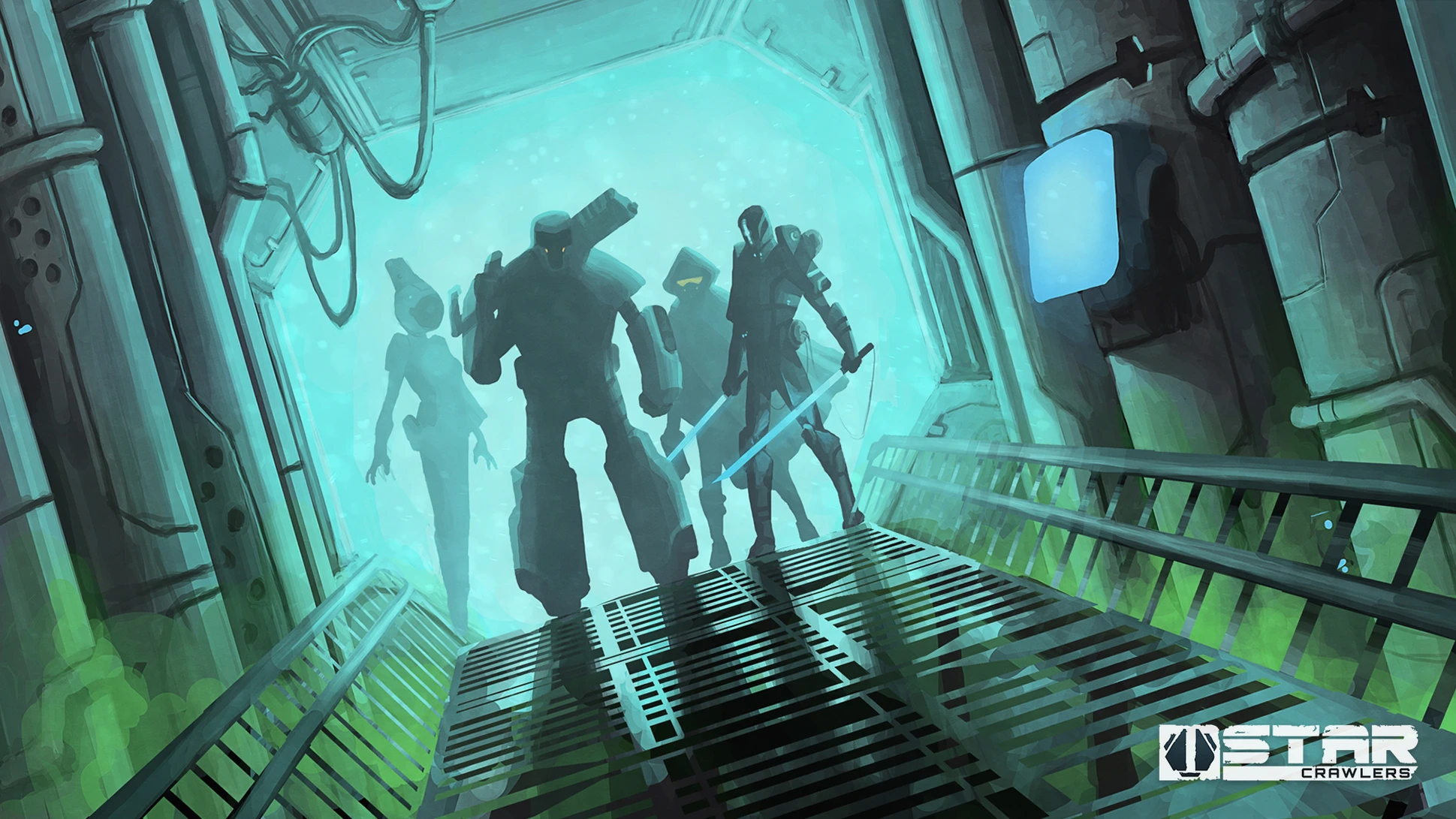 Скриншоты StarCrawlers в 4K key art.